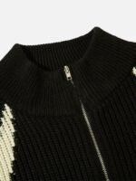 American Style Color Blocking Zipper Cardigan Sweater Loose Knit-1509