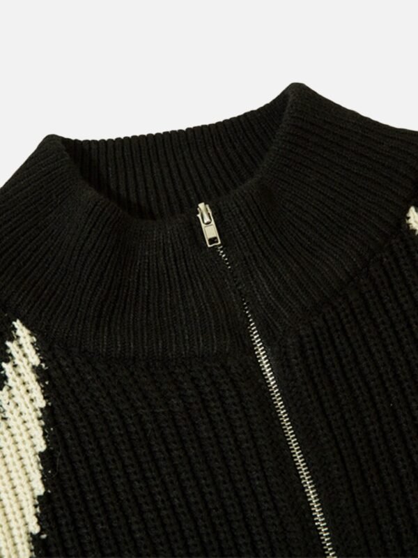 American Style Color Blocking Zipper Cardigan Sweater Loose Knit-1509