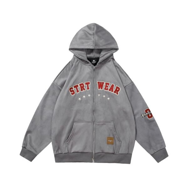 Retro Letter Embroidery Cardigan Hoodie Jacket
