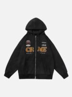 Street Letter Embroidery Cardigan Sweatshirt