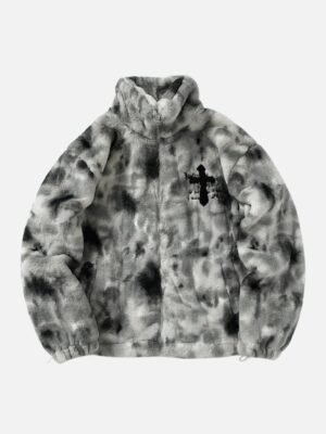 American Vintage Tie-dye Gradient Plush Embroidered Lambswool Jacket - 1558