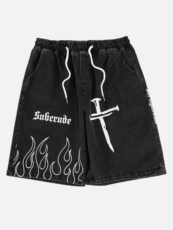 Flame Print Loose Shorts
