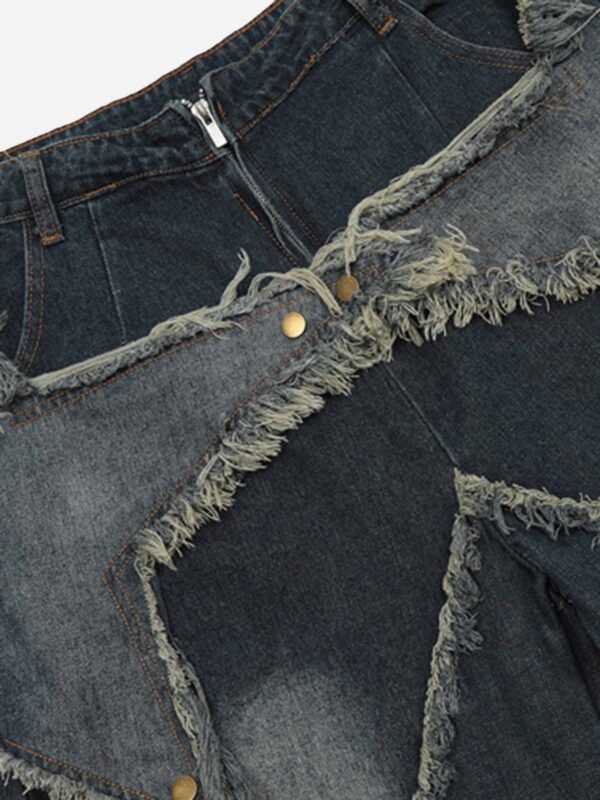 American Pentagram Tassel Patch Denim Shorts