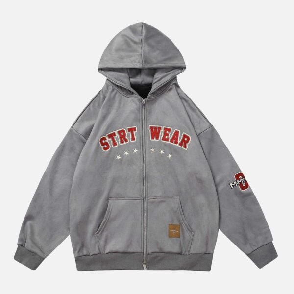 Retro Letter Embroidery Cardigan Hoodie Jacket