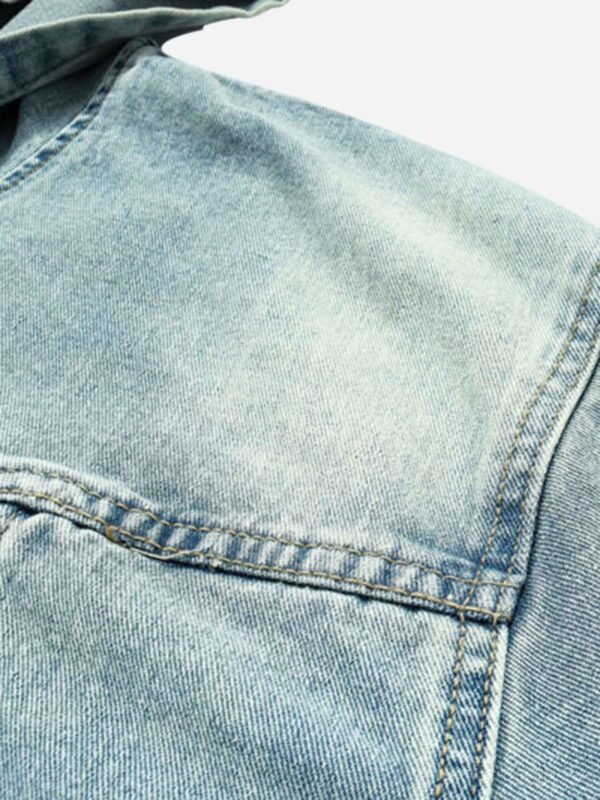 High Street Washed And Worn Denim Hoodie - 1464