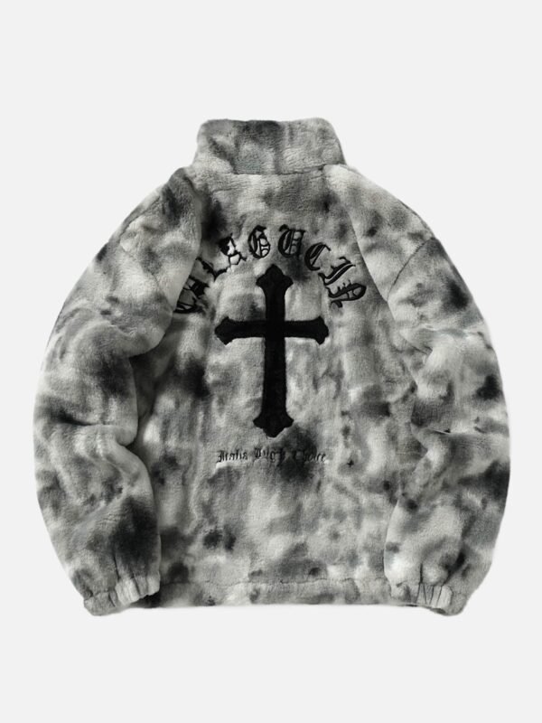 American Vintage Tie-dye Gradient Plush Embroidered Lambswool Jacket - 1558
