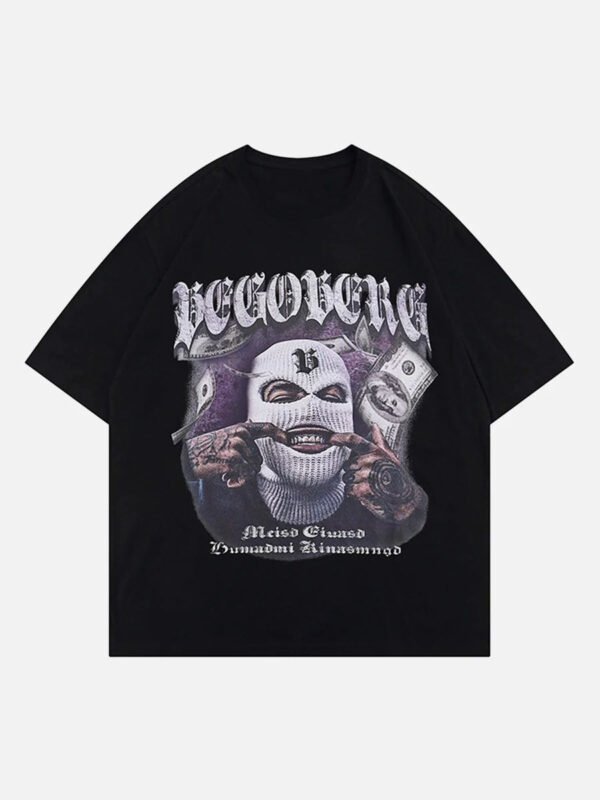 Masked Gangster Portrait Printed T-Shirt-1533