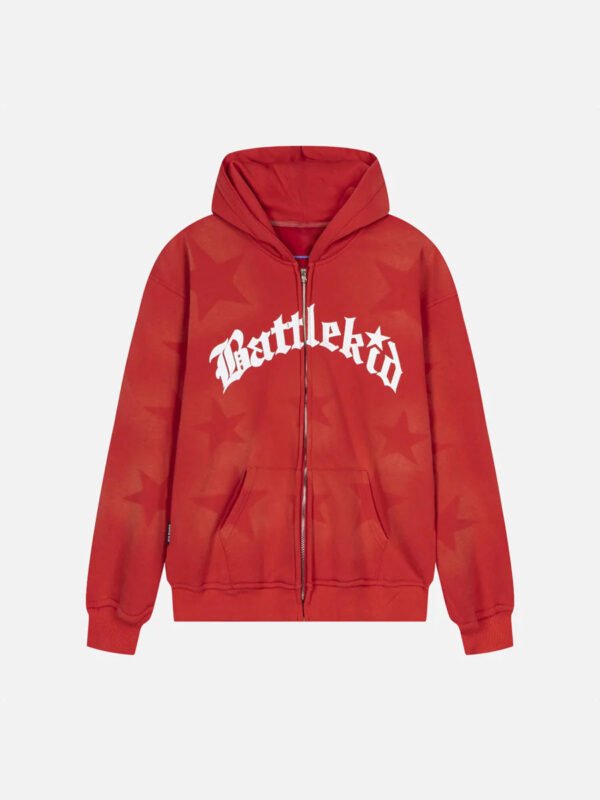 Star Letter Print Zipper Hoodie Jacket - 1540