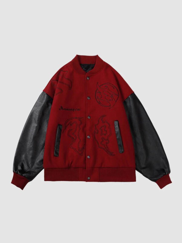 Symbol Embroidery PU Leather Racing Jacket -1133