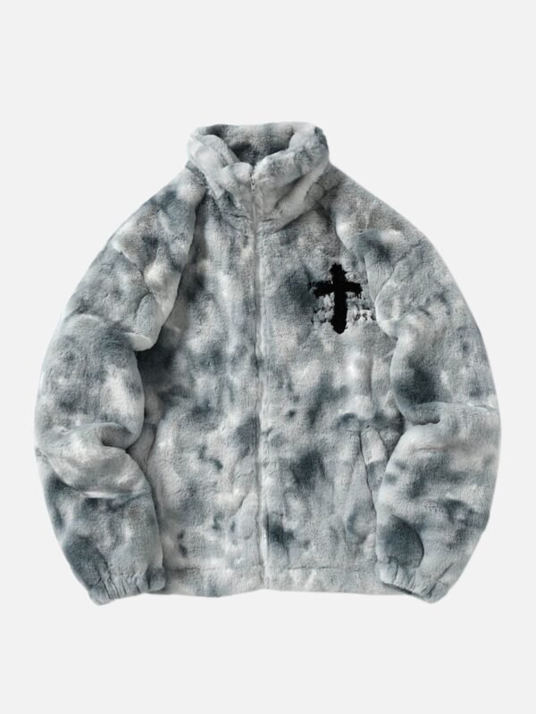American Vintage Tie-dye Gradient Plush Embroidered Lambswool Jacket - 1558