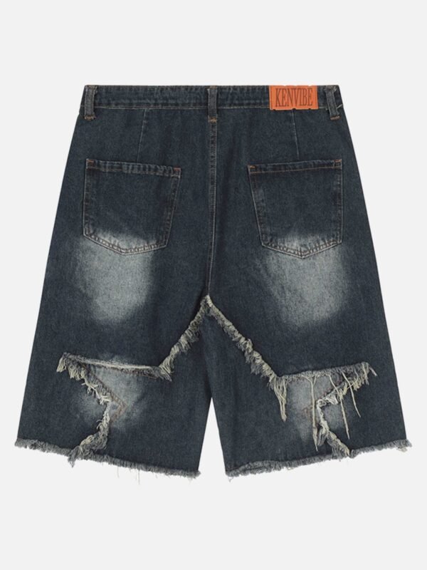 American Pentagram Tassel Patch Denim Shorts