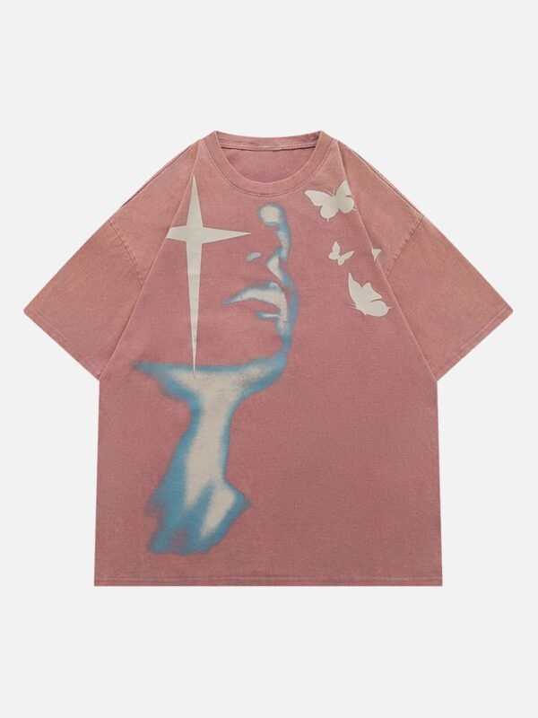 Abstract Portrait Print T-shirt - 1619