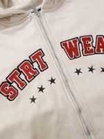 Retro Letter Embroidery Cardigan Hoodie Jacket